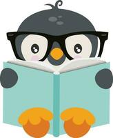 linda pingüino sentado leyendo un libro vector