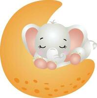 Cute elephant sleeping on moon vector