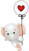 Cute elephant holding a balloon with heart vector