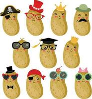 Set of funny potato mascot characters vector