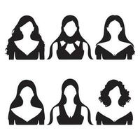 Silhouettes of beautiful slim girls dressed in different  dresses with different hairstyles. Set of women silhouettes in different poses isolated on white background. vector