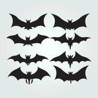 Black silhouettes of bats set on white isolated background. vector