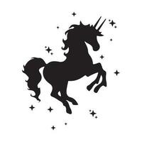 magia unicornio silueta, elegante iconos, vendimia, fondo, caballos tatuaje. mano dibujado unicornio vector ilustración, contorno negro aislado en blanco antecedentes