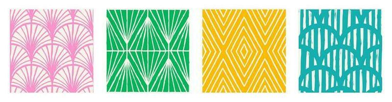 Set of Aesthetic Contemporary printable seamless pattern with abstract Minimal elegant line brush stroke shapes and line in vibrant colors. vector