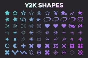 Set of Abstract geometric Y2k shapes trending retro futuristic design elements, infographic shapes. Modern trendy concept with symbols and objects. Retrofuturistic Vector illustration for UI and UX