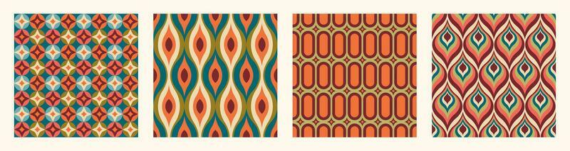 Set of Aesthetic mid century printable seamless pattern with retro design. Decorative 50s, 60s, 70s style Vintage modern background in minimalist mid century style for fabric, wallpaper or wrapping