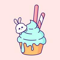 Cute Bunny Cupcake. Vector Clip Art Illustration. Adorable vector clip art illustration featuring a cute bunny cupcake in bright colors, capturing the essence of the kawaii style.