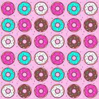 Colorful Cartoon Doughnut Pattern. Seamless Vector Design. Cheerful and lively seamless vector pattern featuring a delightful array of cartoon style doughnuts in vibrant colors.