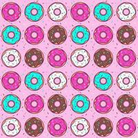 Colorful Cartoon Doughnut Pattern. Seamless Vector Design. Cheerful and lively seamless vector pattern featuring a delightful array of cartoon style doughnuts in vibrant colors.