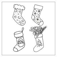 Christmas stocking set. Hand drawn doodle illustration of christmas socks. vector