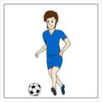 dibujos animados futbolista. vector dibujado a mano garabatear ilustración. chico con un pelota.