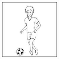 futbolista. vector dibujado a mano garabatear ilustración. chico con un pelota.