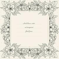 Floral frame for invitation card template. Hand drawn realistic cherry or apple flowers. Square border frame with text placeholder. vector