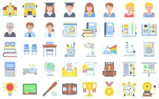 High school related flat vector icon set