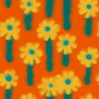 Watercolor blurred pattern with flowers. Seamless funny floral pattern on orange background. 70s style print vector