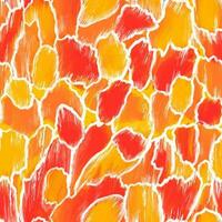 Abstract seamless pattern with oil paint brush strokes. Orange, red and yellow stains with white outline and grunge texture vector