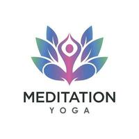 Yoga meditation with lotus flower logo design vector