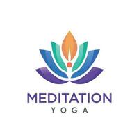 Yoga meditation with lotus flower logo design vector