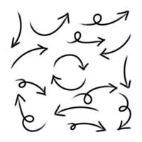 Set of hand drawn vector arrows doodle on white background