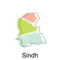 Map of Sindh geometric colorful illustration design template, Pakistan map on white background vector