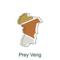 Map of Prey Veng modern with outline illustration design template, province isolated cambodia map vector