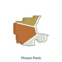 mapa de phnom penh moderno con contorno ilustración diseño plantilla, provincia aislado Camboya mapa vector