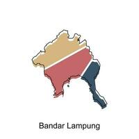 Map of Bandar Lampung colorful modern geometric with outline design, element graphic illustration template vector
