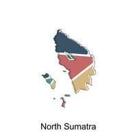 Map of North Sumatra colorful modern geometric with outline design, element graphic illustration template vector
