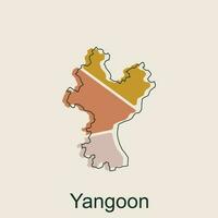 mapa de yangún geométrico contorno vistoso moderno diseño plantilla, myanmar mapa en blanco antecedentes de vector ilustración