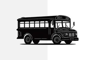 Back To School bus Black color, School Bus flat drawing, Bus Silhouette Vector