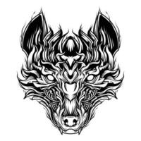 wolves head line art ornament illustration vector