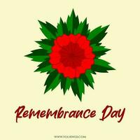 remembrance day text with red poppies flower vector