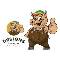 Pig mascot logo with reggae hat. vector