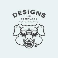 Cute piggy head with glasses and cigarette logo design vector