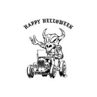 Skelton Driver Car Halloween Element Vector