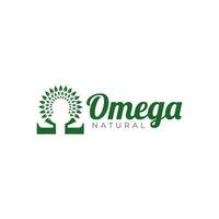 Omega Leaf Logo Design Vector