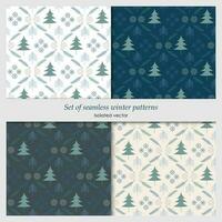 Set of seamless patterns with Christmas trees and snowflakes. Isolated, vector. vector