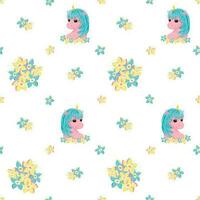 Unicorn and flowers. Seamless festive pattern for birthday vector