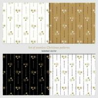 Set of seamless Christmas patterns. Winter background with white and gold snowflakes and stars on white, gold and black. vector