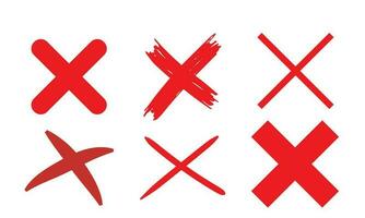 Wrong or cross symbol. Cross sign element.  Red grunge X icon, isolated on white background.  Button for vote, decision, web. Symbol of error, check, wrong and stop. vector