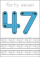 Vector numbers tracing worksheet for kids - tracing dashed lines and numbers