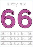 Vector numbers tracing worksheet for kids - tracing dashed lines and numbers