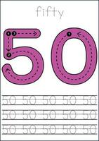 Vector numbers tracing worksheet for kids - tracing dashed lines and numbers