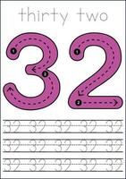 Vector numbers tracing worksheet for kids - tracing dashed lines and numbers