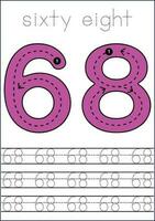 Vector numbers tracing worksheet for kids - tracing dashed lines and numbers