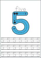 Vector numbers tracing worksheet for kids - tracing dashed lines and numbers