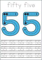 Vector numbers tracing worksheet for kids - tracing dashed lines and numbers