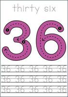 Vector numbers tracing worksheet for kids - tracing dashed lines and numbers