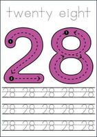 Vector numbers tracing worksheet for kids - tracing dashed lines and numbers