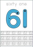 Vector numbers tracing worksheet for kids - tracing dashed lines and numbers